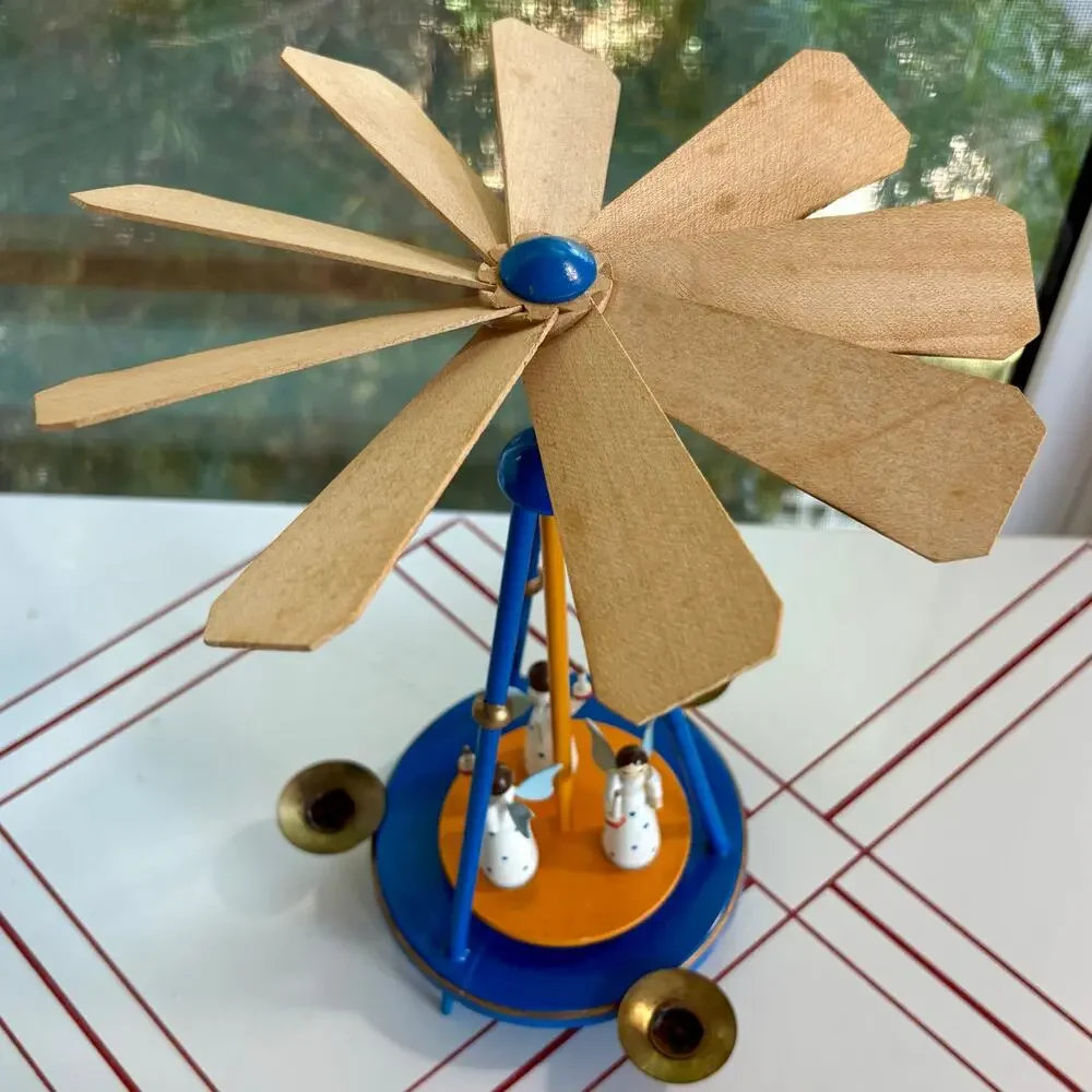 Vintage 1960s German Christmas Pyramid Angel Candle Carousel Spinner